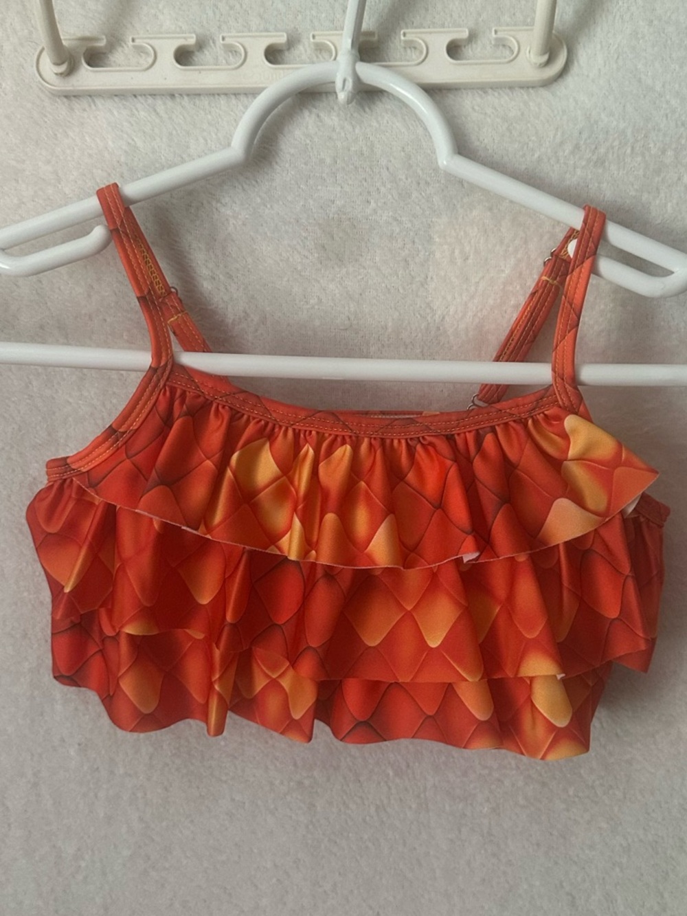 Girls Orange & Yellow Mermaid Tail Swimsuit Set with Ruffle Top - Picture 2 of 5